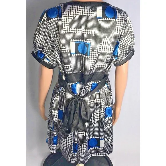 Antilia Femme Womens Babydoll Top Black Silver Blue Plus Size 1X Shirt Satiny - Picture 3 of 4